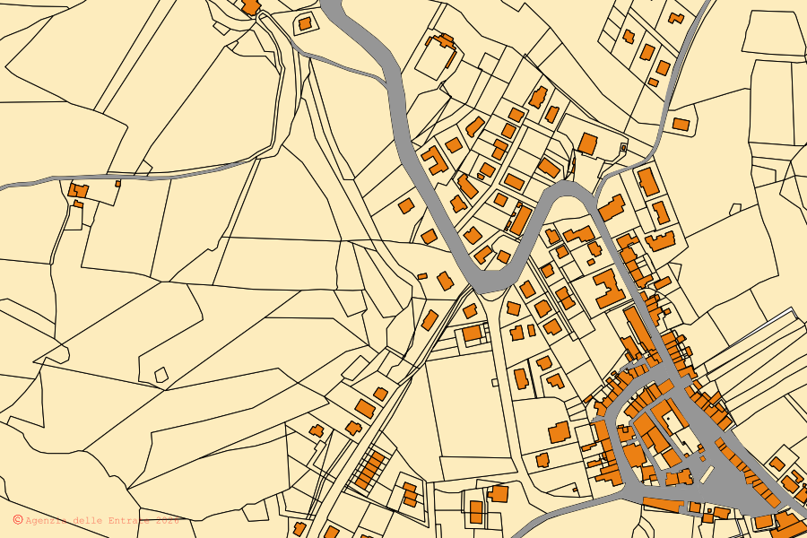 Mappa catastale del centro di Tavoleto: particelle e fabbricati, cartografia Agenzia delle Entrate