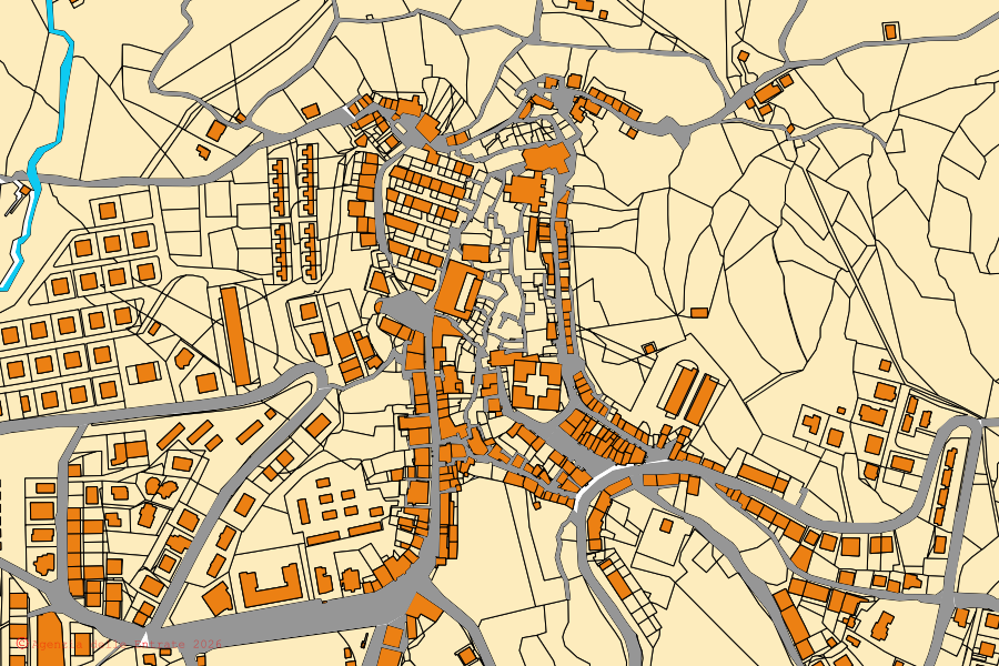 Mappa catastale del centro di Teora: particelle e fabbricati, cartografia Agenzia delle Entrate