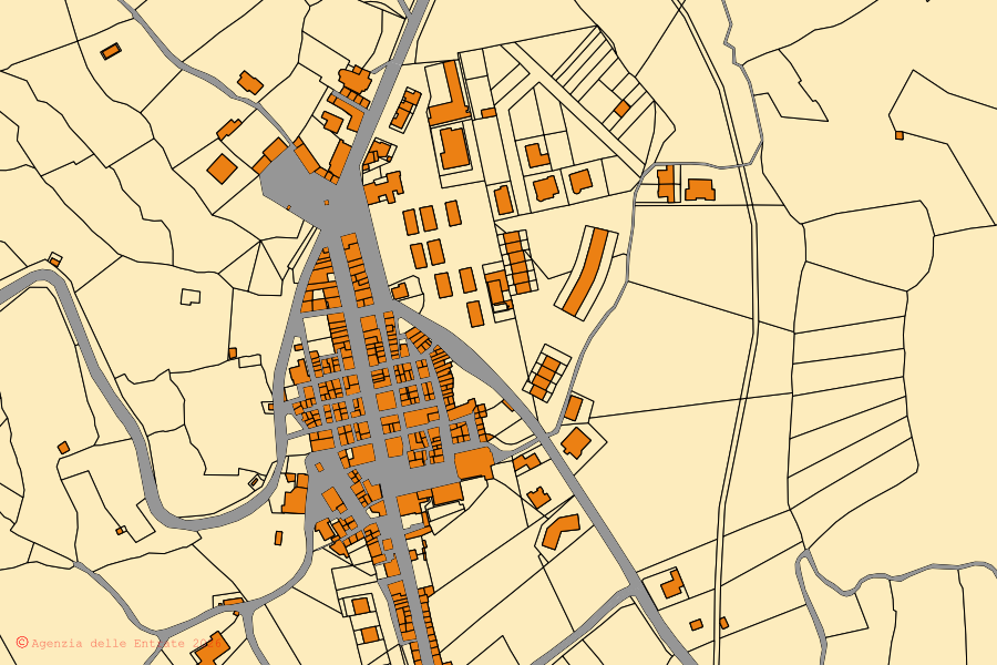 Mappa catastale del centro di Terranova Sappo Minulio: particelle e fabbricati, cartografia Agenzia delle Entrate
