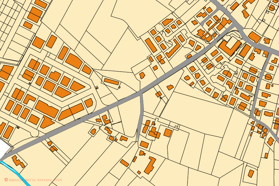 Mappa catastale del centro di Terrassa Padovana: particelle e fabbricati, cartografia Agenzia delle Entrate