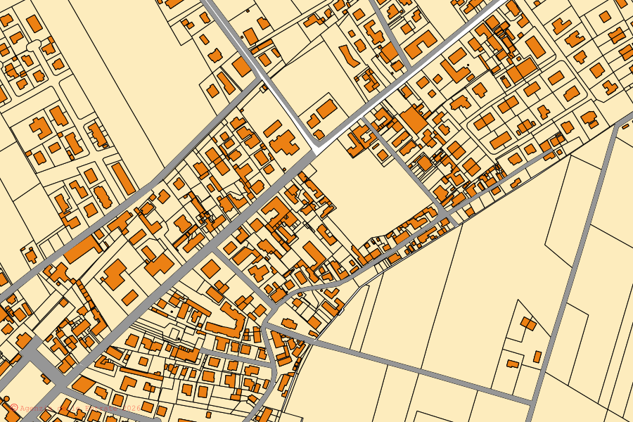 Mappa catastale del centro di Terre del Reno: particelle e fabbricati, cartografia Agenzia delle Entrate