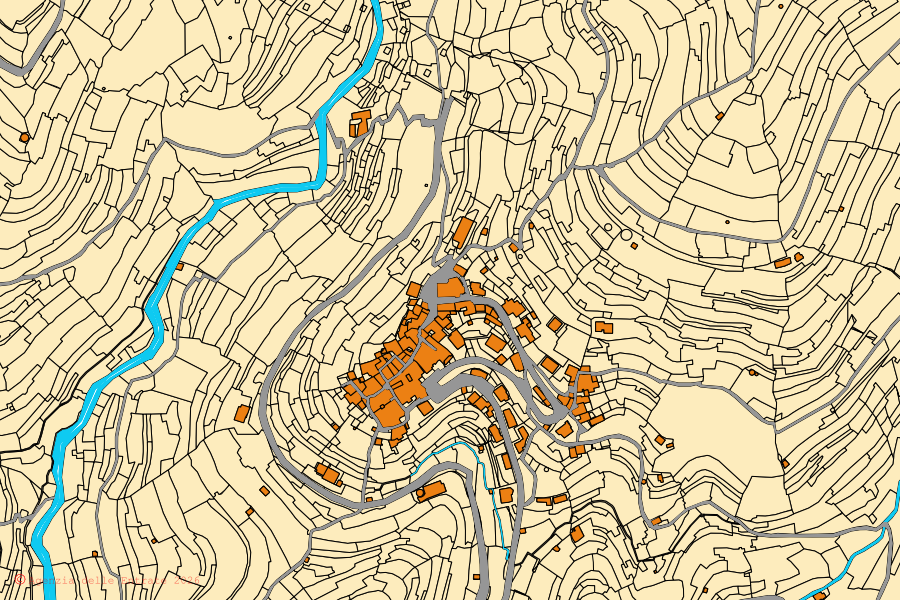 Mappa catastale del centro di Terzorio: particelle e fabbricati, cartografia Agenzia delle Entrate