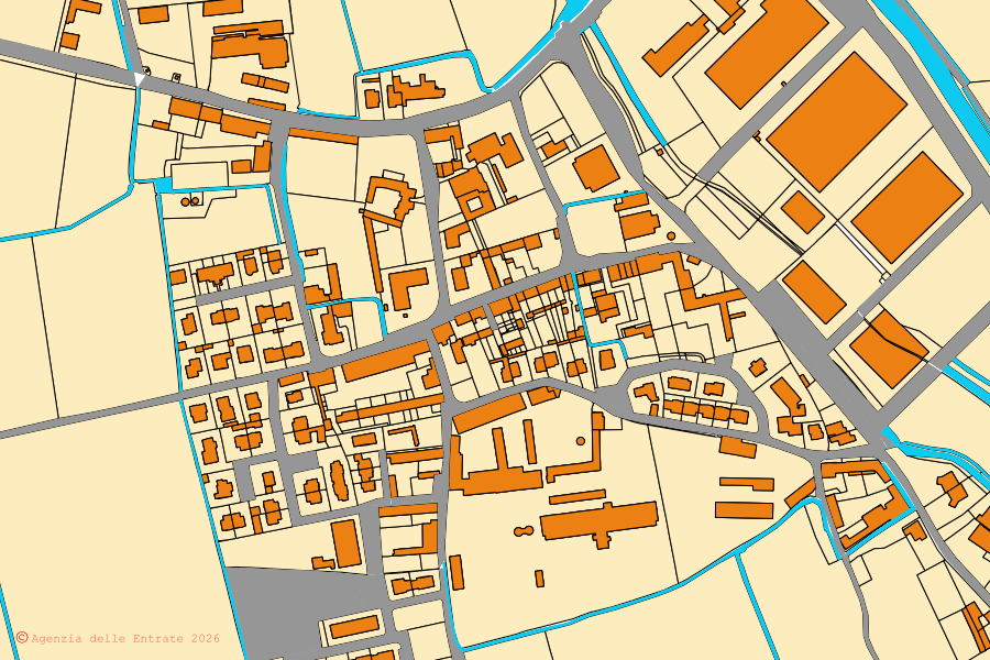 Mappa catastale del centro di Ticengo: particelle e fabbricati, cartografia Agenzia delle Entrate