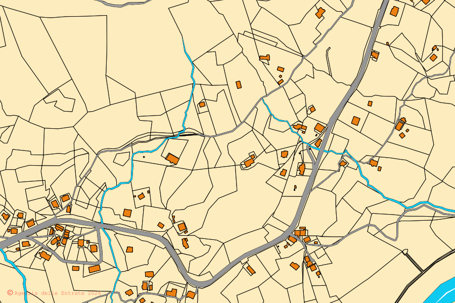 Mappa catastale del centro di Tiglieto: particelle e fabbricati, cartografia Agenzia delle Entrate