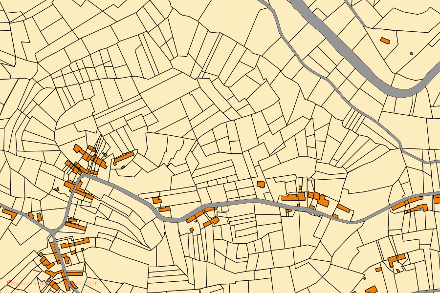 Mappa catastale del centro di Tigliole: particelle e fabbricati, cartografia Agenzia delle Entrate