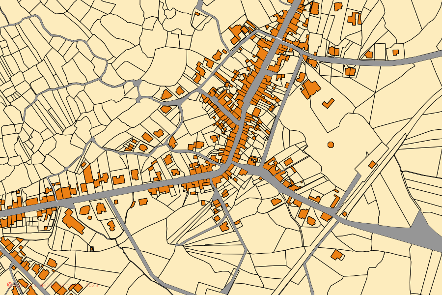 Mappa catastale del centro di Tinnura: particelle e fabbricati, cartografia Agenzia delle Entrate