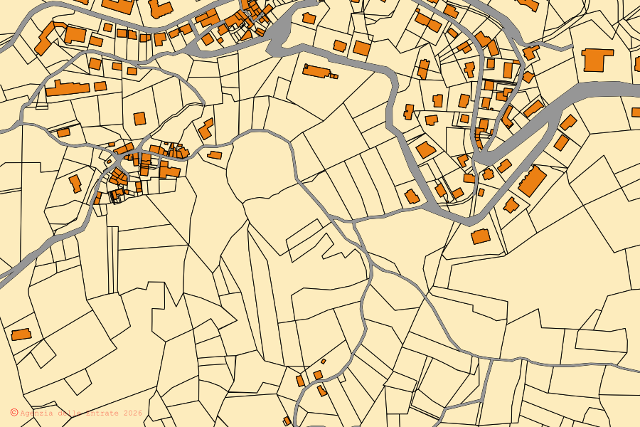 Mappa catastale del centro di Toano: particelle e fabbricati, cartografia Agenzia delle Entrate