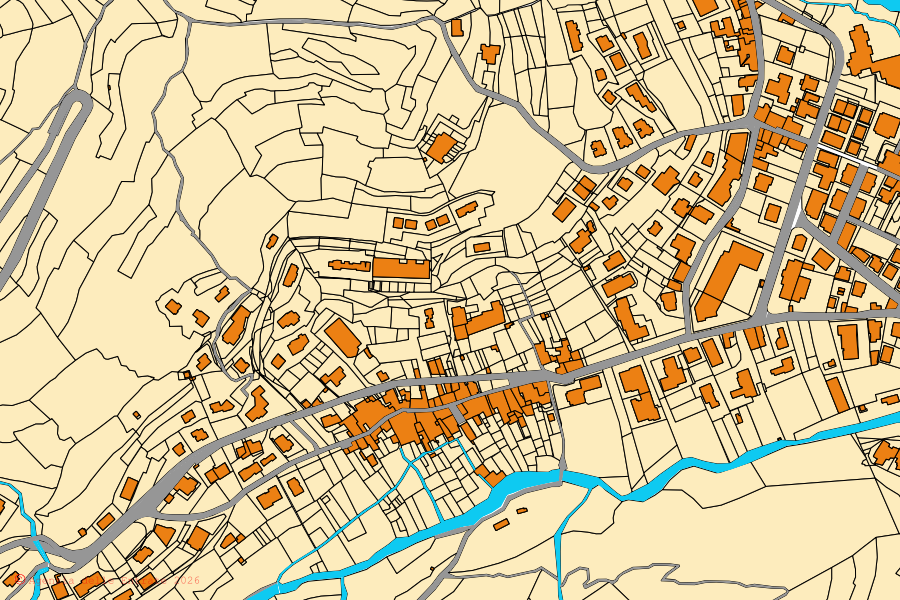 Mappa catastale del centro di Toirano: particelle e fabbricati, cartografia Agenzia delle Entrate