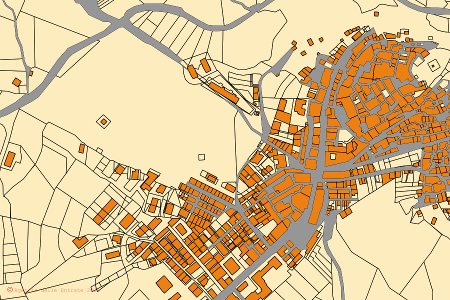 Mappa catastale del centro di Tolve: particelle e fabbricati, cartografia Agenzia delle Entrate