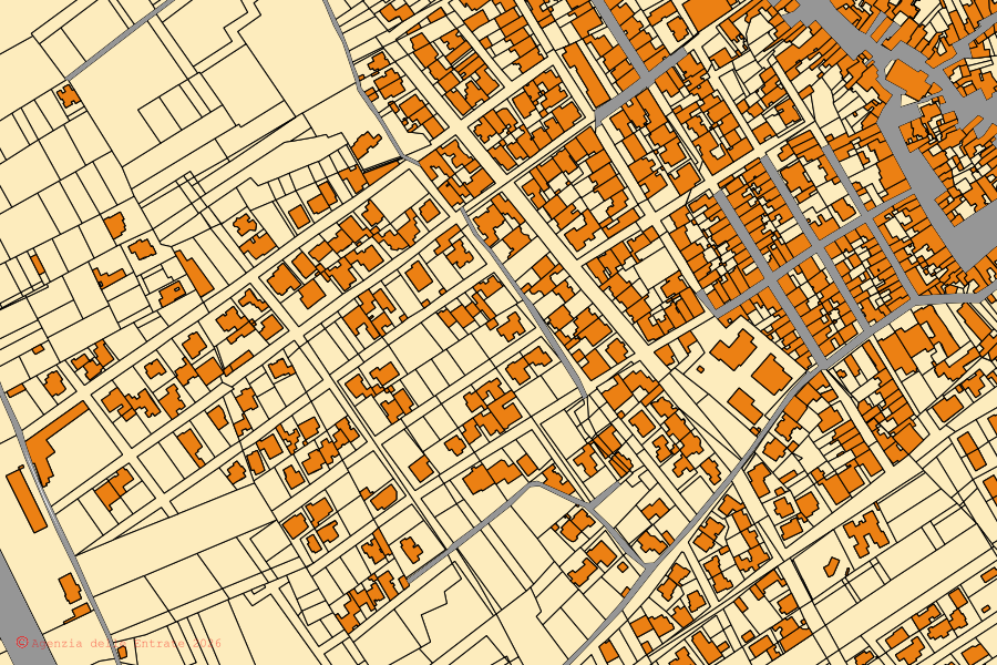 Mappa catastale del centro di Torchiarolo: particelle e fabbricati, cartografia Agenzia delle Entrate
