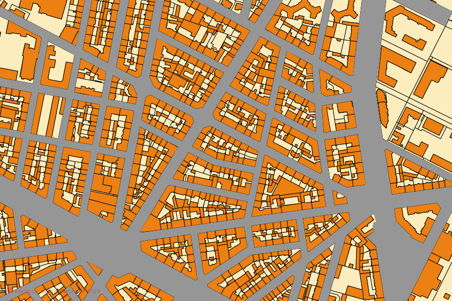 Mappa catastale del centro di Torino: particelle e fabbricati, cartografia Agenzia delle Entrate