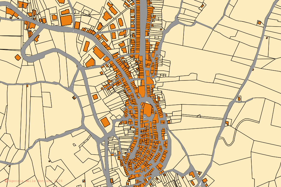 Mappa catastale del centro di Toro: particelle e fabbricati, cartografia Agenzia delle Entrate