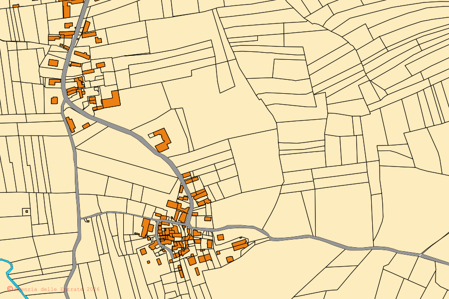 Mappa catastale del centro di Torrazza Coste: particelle e fabbricati, cartografia Agenzia delle Entrate