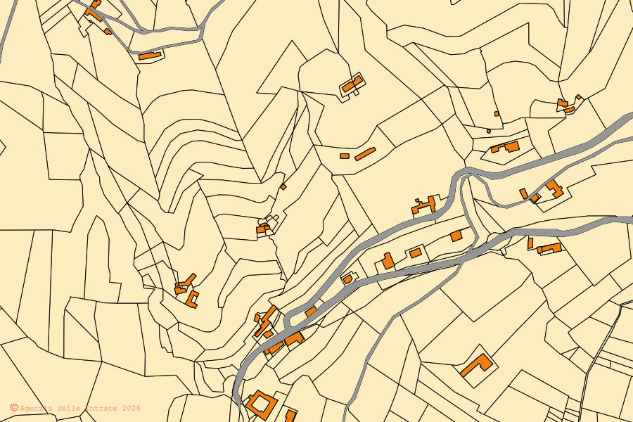 Mappa catastale del centro di Torre Bormida: particelle e fabbricati, cartografia Agenzia delle Entrate