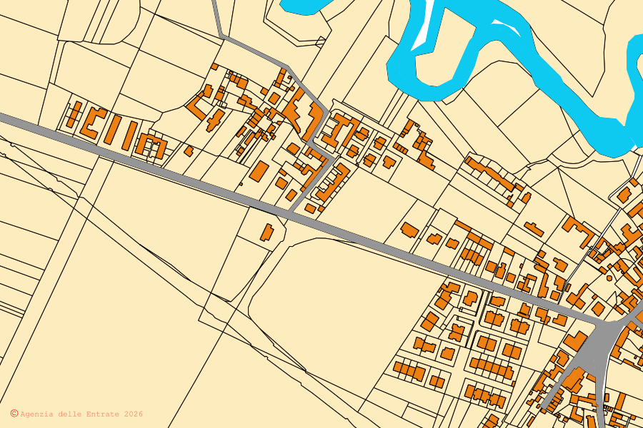 Mappa catastale del centro di Torre d'Arese: particelle e fabbricati, cartografia Agenzia delle Entrate