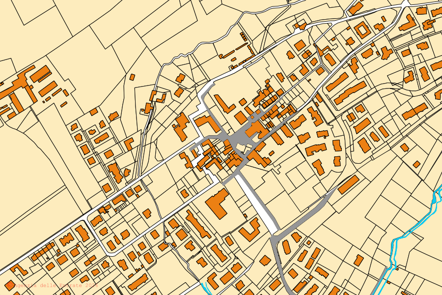 Mappa catastale del centro di Torre de' Roveri: particelle e fabbricati, cartografia Agenzia delle Entrate