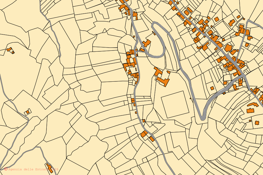 Mappa catastale del centro di Torre Mondovì: particelle e fabbricati, cartografia Agenzia delle Entrate