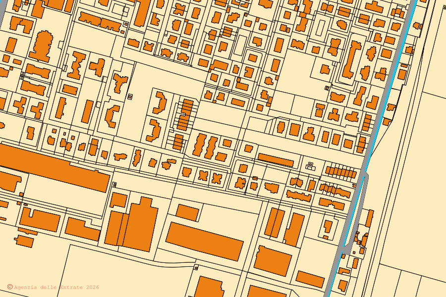 Mappa catastale del centro di Torrile: particelle e fabbricati, cartografia Agenzia delle Entrate