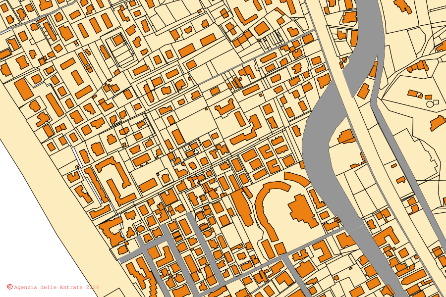 Mappa catastale del centro di Tortora: particelle e fabbricati, cartografia Agenzia delle Entrate