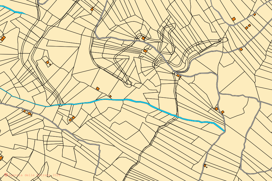 Mappa catastale del centro di Tovo di Sant'Agata: particelle e fabbricati, cartografia Agenzia delle Entrate