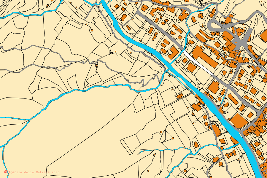 Mappa catastale del centro di Tovo San Giacomo: particelle e fabbricati, cartografia Agenzia delle Entrate