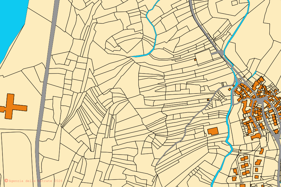 Mappa catastale del centro di Tramonti di Sotto: particelle e fabbricati, cartografia Agenzia delle Entrate