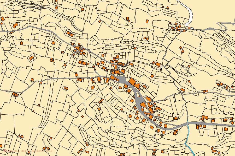 Mappa catastale del centro di Trasquera: particelle e fabbricati, cartografia Agenzia delle Entrate