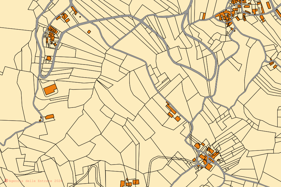 Mappa catastale del centro di Travo: particelle e fabbricati, cartografia Agenzia delle Entrate