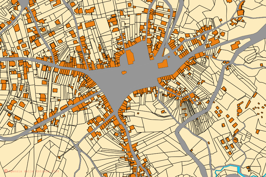 Mappa catastale del centro di Trecchina: particelle e fabbricati, cartografia Agenzia delle Entrate