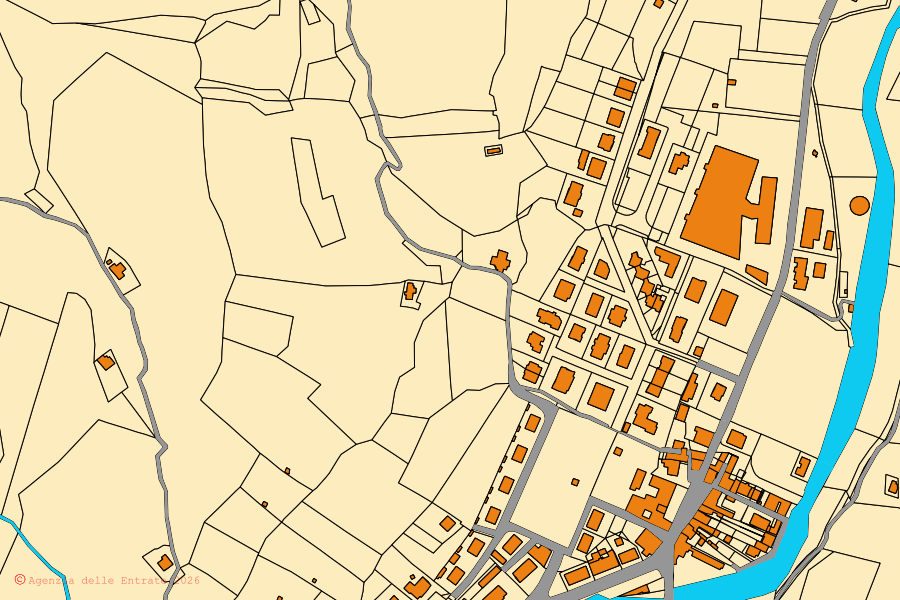 Mappa catastale del centro di Tredozio: particelle e fabbricati, cartografia Agenzia delle Entrate