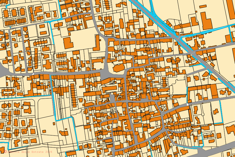 Mappa catastale del centro di Trescore Cremasco: particelle e fabbricati, cartografia Agenzia delle Entrate