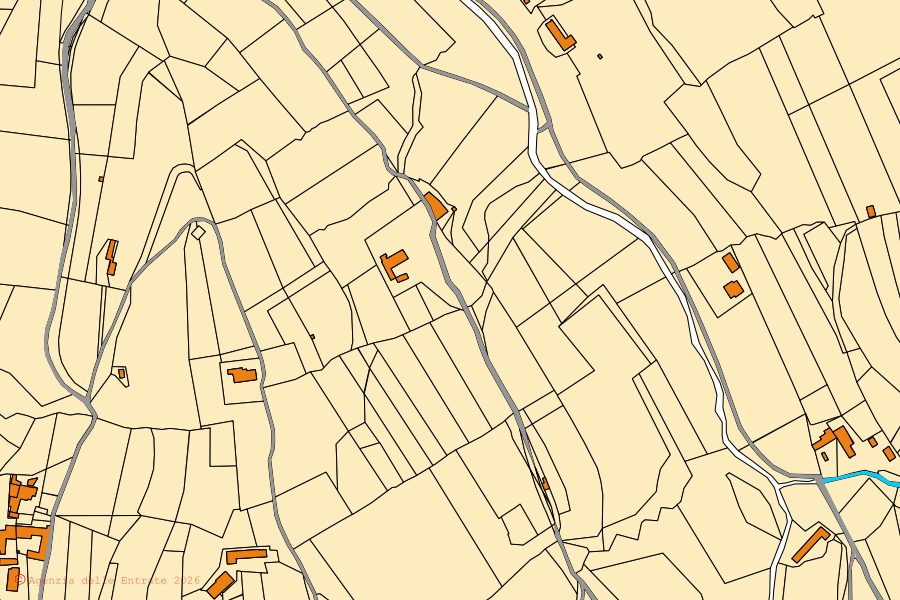 Mappa catastale del centro di Trezzo Tinella: particelle e fabbricati, cartografia Agenzia delle Entrate