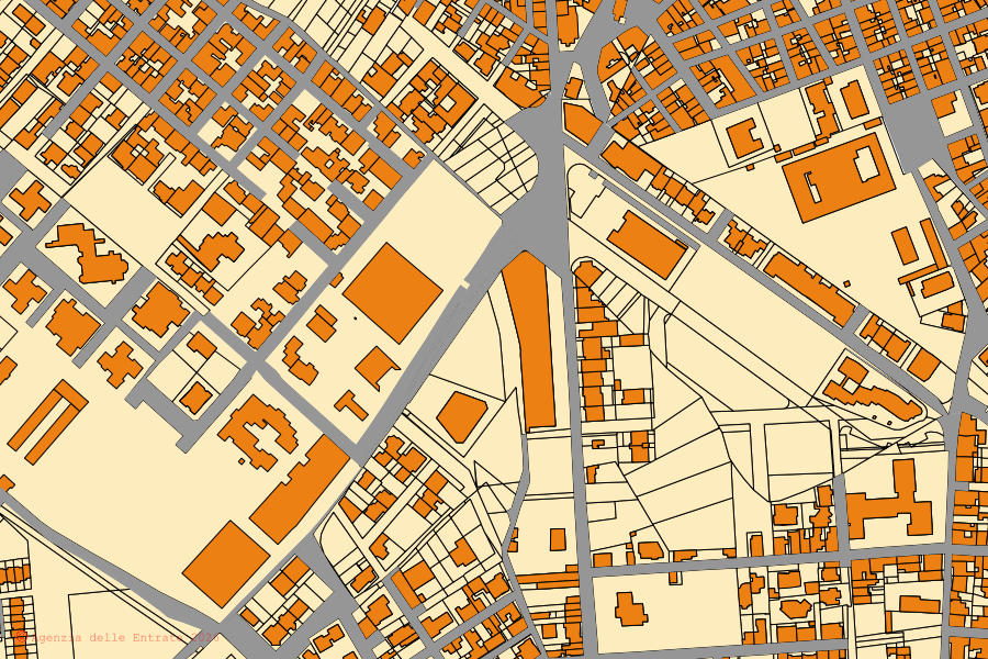 Mappa catastale del centro di Tricase: particelle e fabbricati, cartografia Agenzia delle Entrate