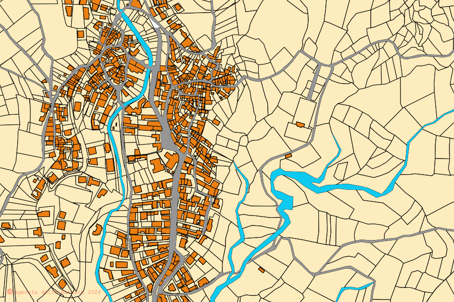 Mappa catastale del centro di Triei: particelle e fabbricati, cartografia Agenzia delle Entrate