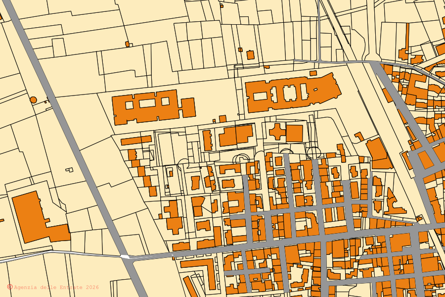 Mappa catastale del centro di Triggiano: particelle e fabbricati, cartografia Agenzia delle Entrate
