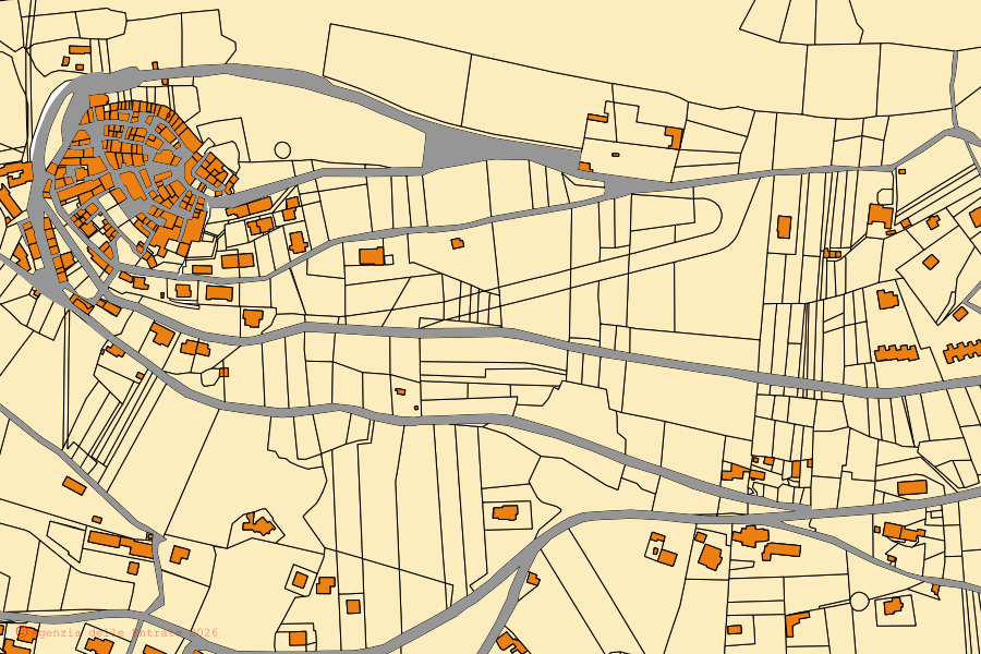 Mappa catastale del centro di Trivigliano: particelle e fabbricati, cartografia Agenzia delle Entrate