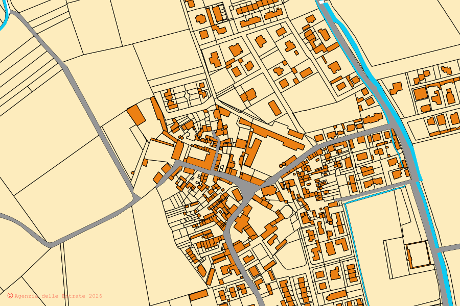 Mappa catastale del centro di Trovo: particelle e fabbricati, cartografia Agenzia delle Entrate