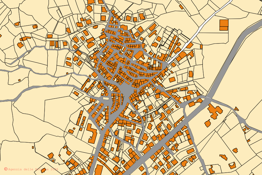Mappa catastale del centro di Tula: particelle e fabbricati, cartografia Agenzia delle Entrate