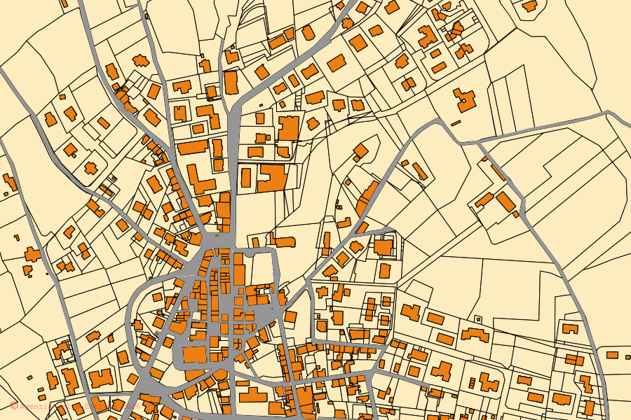 Mappa catastale del centro di Tuoro sul Trasimeno: particelle e fabbricati, cartografia Agenzia delle Entrate