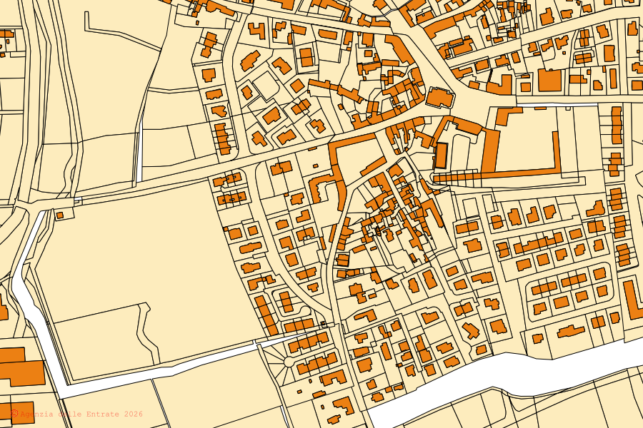 Mappa catastale del centro di Turriaco: particelle e fabbricati, cartografia Agenzia delle Entrate