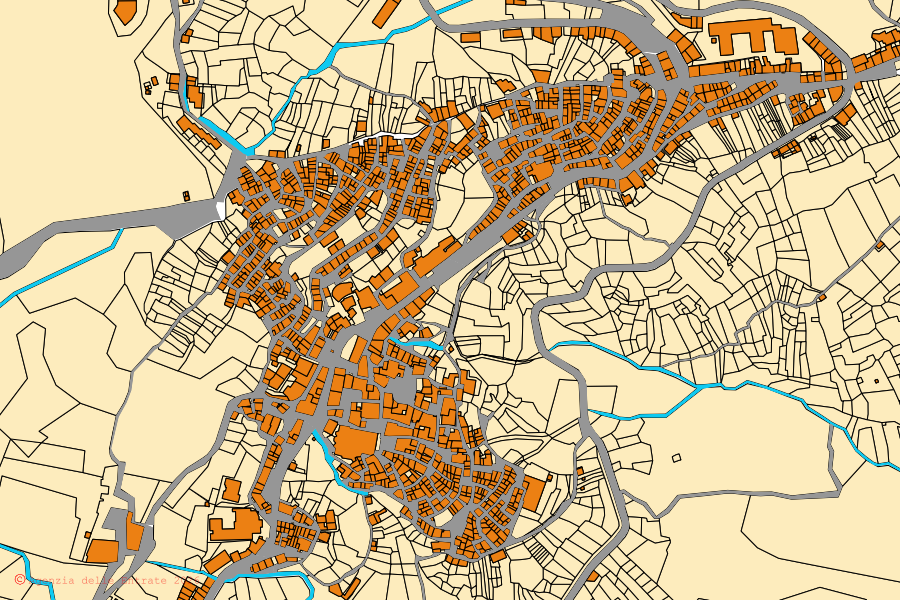 Mappa catastale del centro di Ucria: particelle e fabbricati, cartografia Agenzia delle Entrate