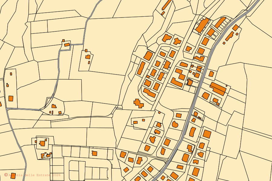 Mappa catastale del centro di Urbisaglia: particelle e fabbricati, cartografia Agenzia delle Entrate