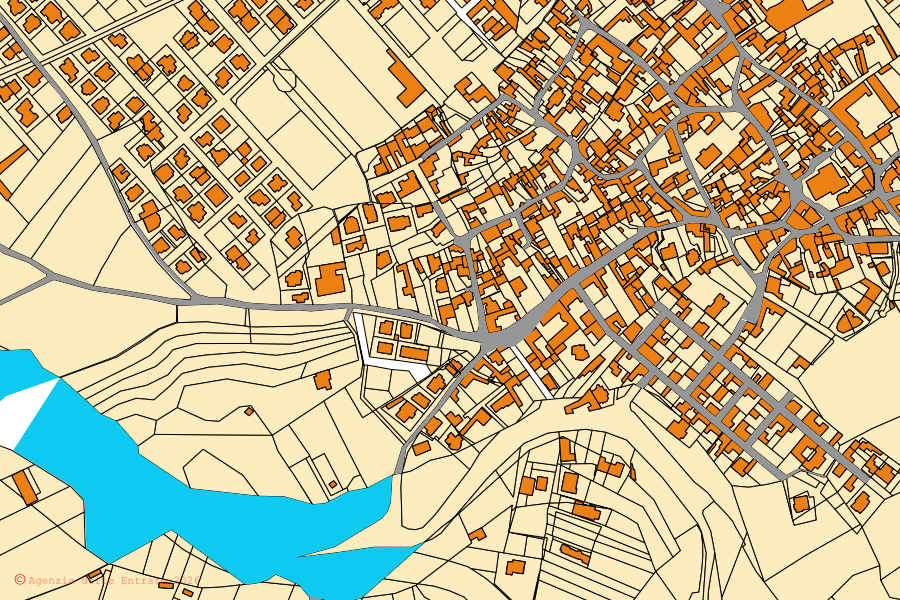 Mappa catastale del centro di Ussana: particelle e fabbricati, cartografia Agenzia delle Entrate