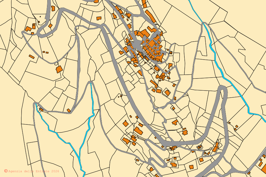 Mappa catastale del centro di Vacone: particelle e fabbricati, cartografia Agenzia delle Entrate