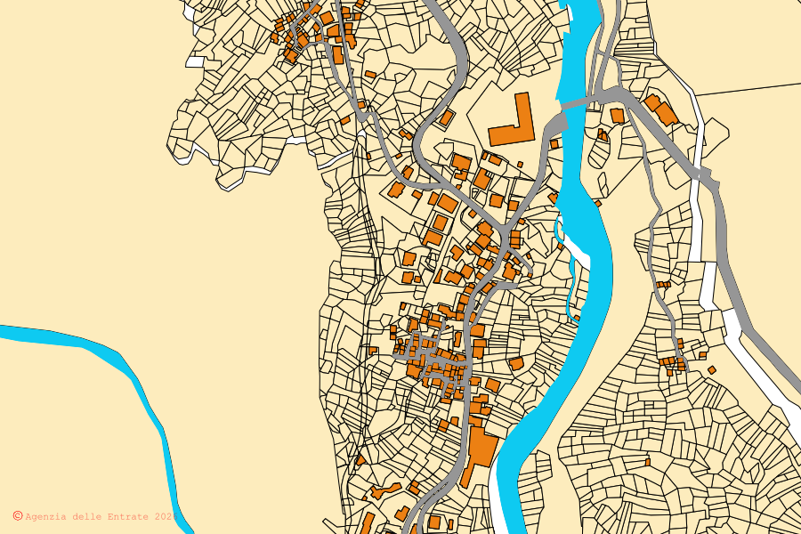 Mappa catastale del centro di Val Masino: particelle e fabbricati, cartografia Agenzia delle Entrate