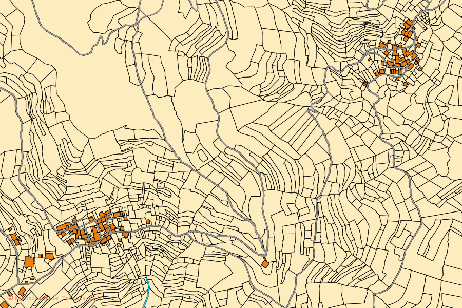 Mappa catastale del centro di Valbrevenna: particelle e fabbricati, cartografia Agenzia delle Entrate