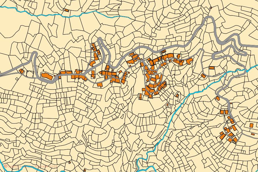 Mappa catastale del centro di Valduggia: particelle e fabbricati, cartografia Agenzia delle Entrate