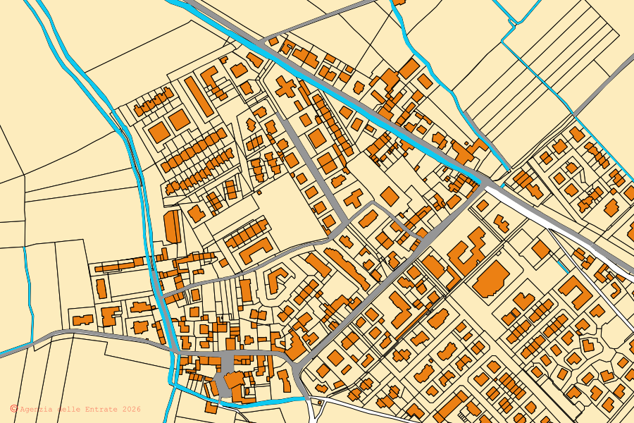 Mappa catastale del centro di Valera Fratta: particelle e fabbricati, cartografia Agenzia delle Entrate
