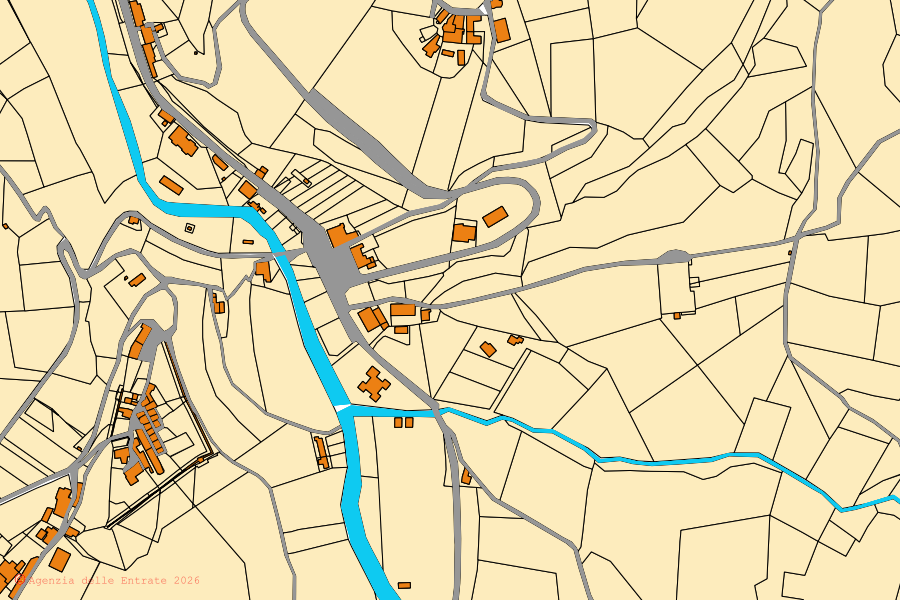 Mappa catastale del centro di Valfornace: particelle e fabbricati, cartografia Agenzia delle Entrate