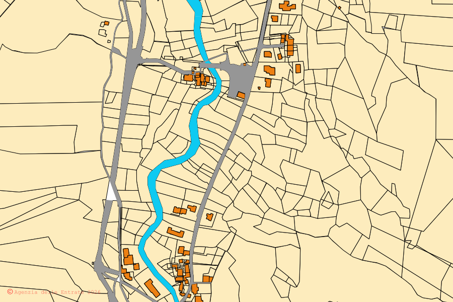 Mappa catastale del centro di Valgrisenche: particelle e fabbricati, cartografia Agenzia delle Entrate